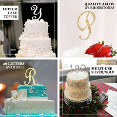 Rhinestone Cake Toppers Gold Monogram Letter and Number Design - Stylish Event Cake Decorations 4.5"