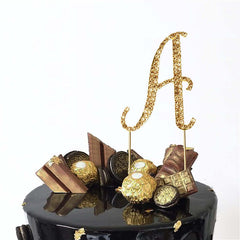Rhinestone Cake Toppers Gold Monogram Letter and Number Design - Stylish Wedding Cake Decorations 2.5"