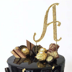 Rhinestone Cake Toppers Gold Monogram Letter and Number Design - Stylish Event Cake Decorations 4.5"