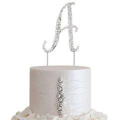 Rhinestone Cake Toppers Silver Monogram Letter and Number Design - Decorative Wedding Cake Decorations 2.5"