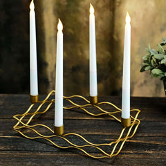 Rectangular Taper Wreath Candelabra 4 Arm Gold Metal Candle Holder Centerpiece - Stylish Wedding Decor 12"x8"