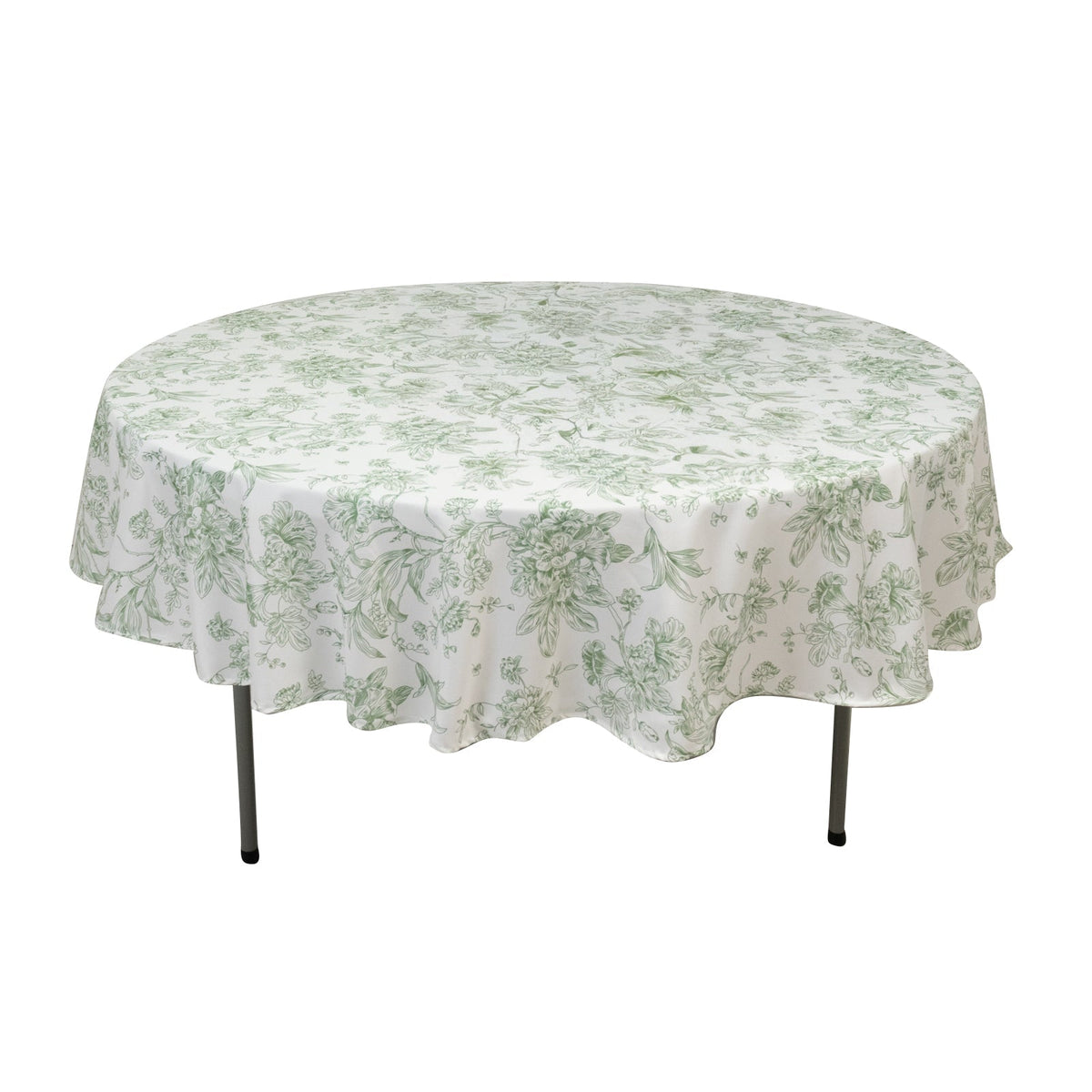 Polyester 90" Round Tablecloth White - Dusty Sage Green French Toile Pattern for Chic Weddings