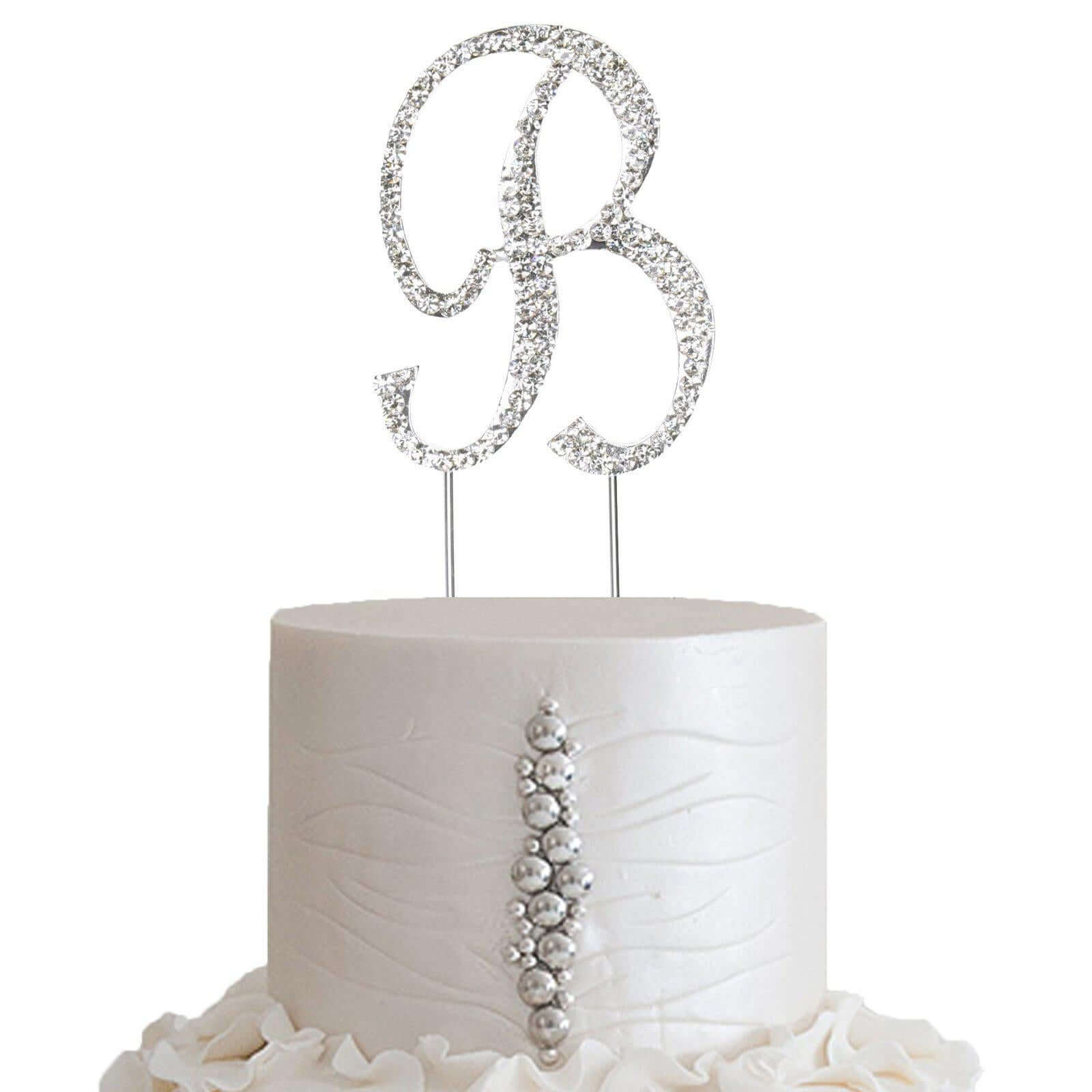 Rhinestone Cake Toppers Silver Monogram Letter and Number Design - Decorative Wedding Cake Decorations 2.5"