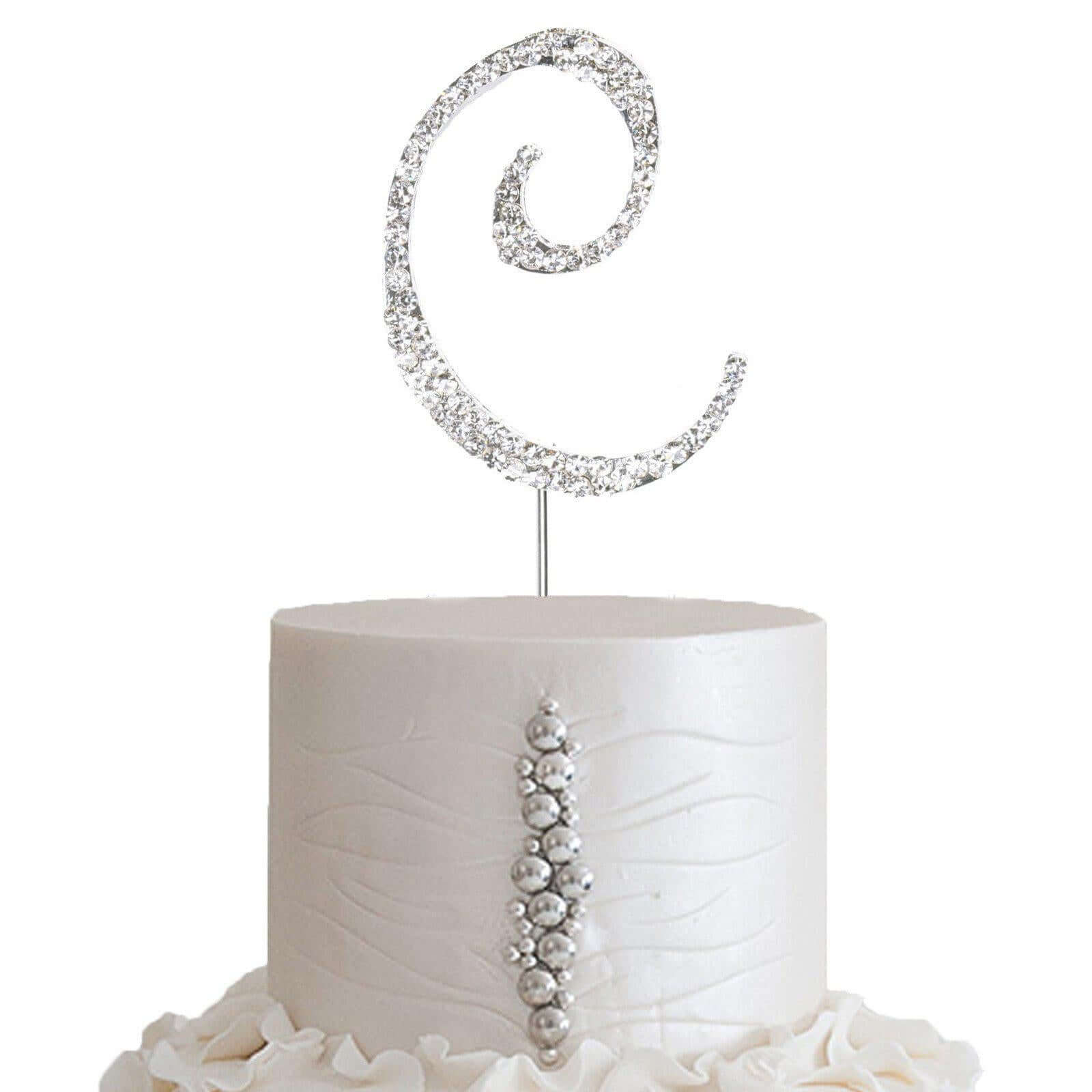Rhinestone Cake Toppers Silver Monogram Letter and Number Design - Decorative Wedding Cake Decorations 2.5"
