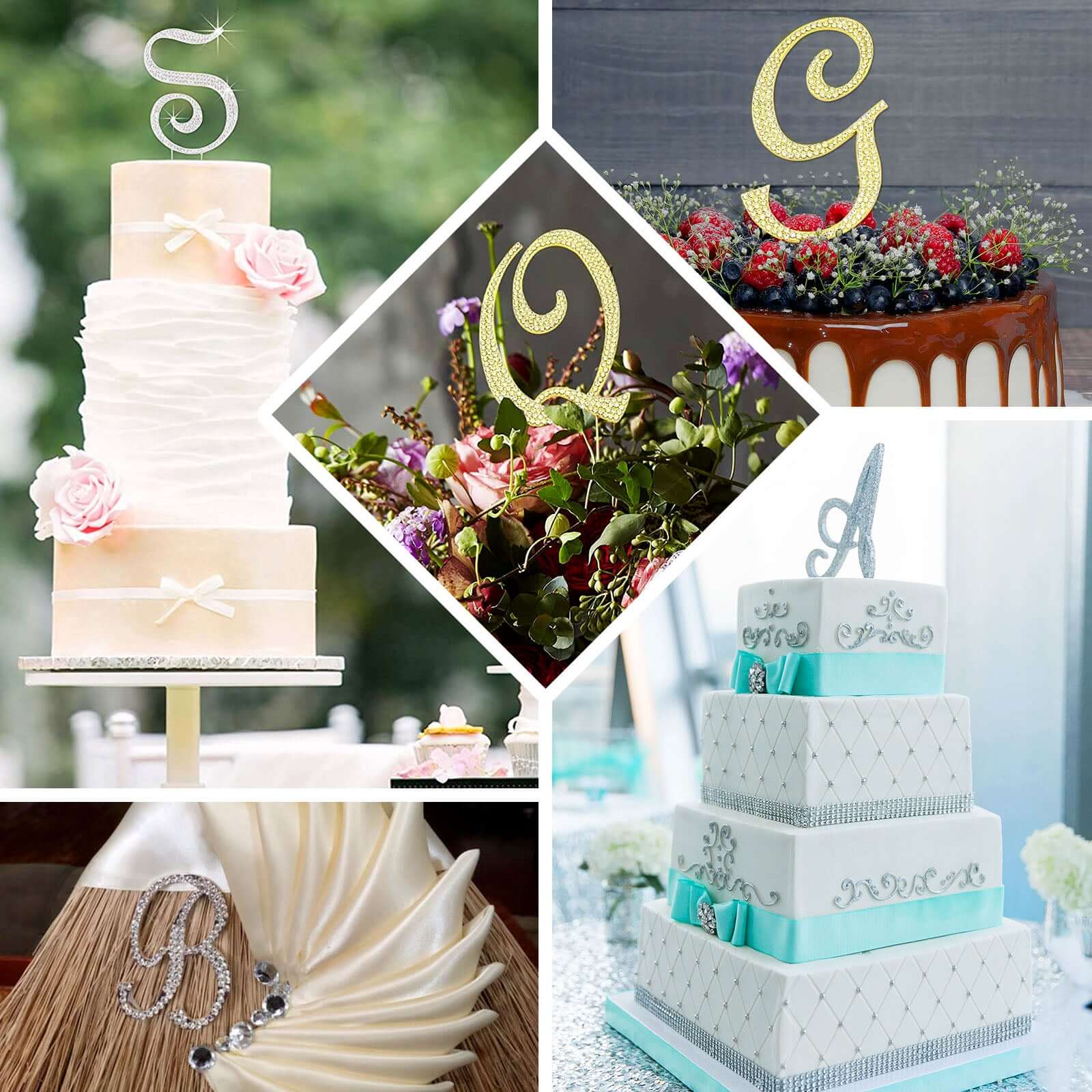 Rhinestone Cake Toppers Silver Monogram Letter and Number Design - Decorative Wedding Cake Decorations 2.5"