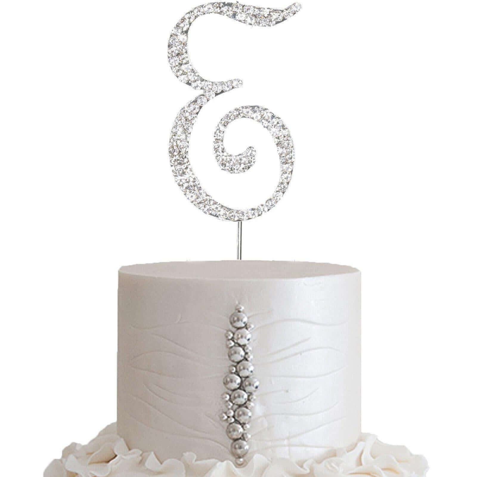 Rhinestone Cake Toppers Silver Monogram Letter and Number Design - Decorative Wedding Cake Decorations 2.5"