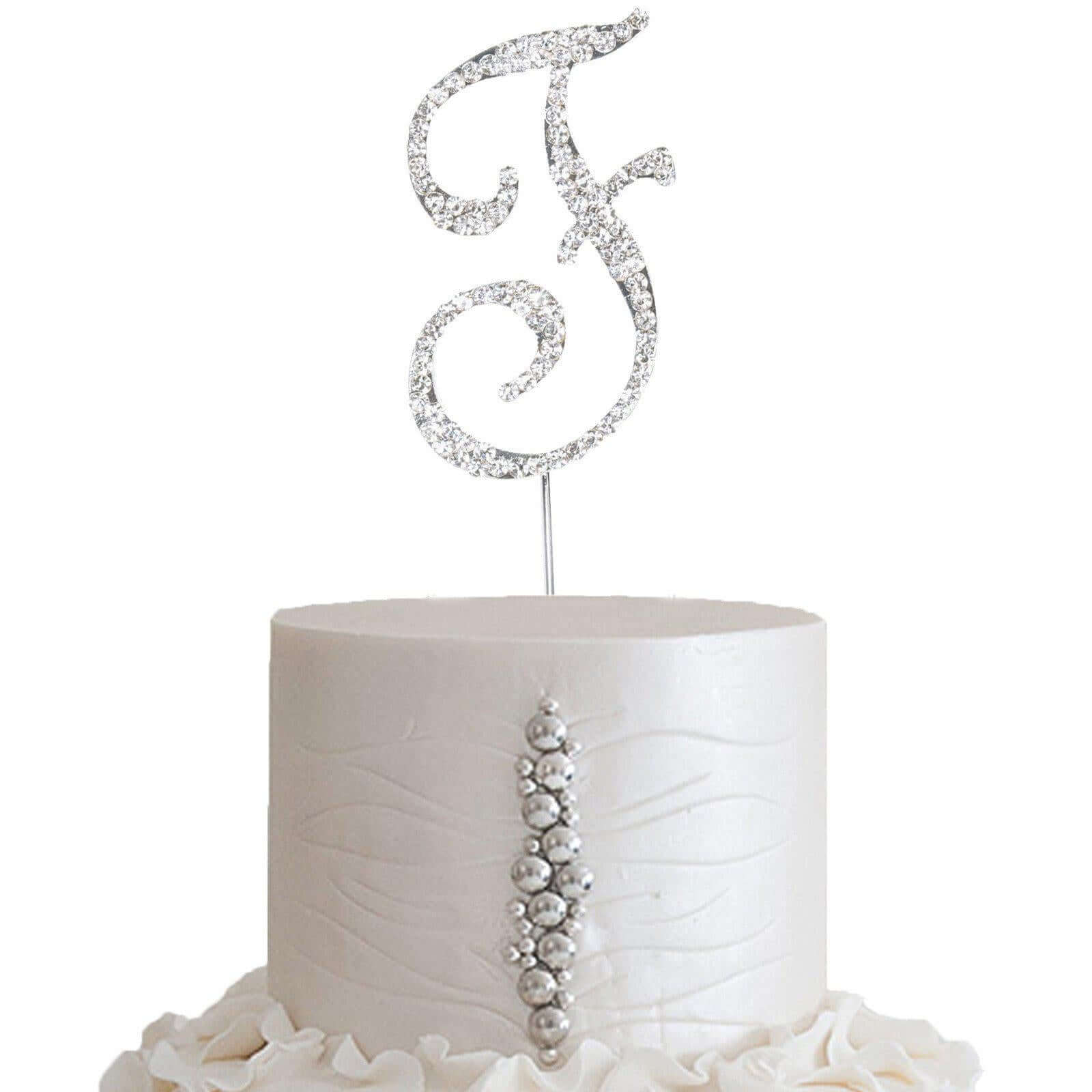 Rhinestone Cake Toppers Silver Monogram Letter and Number Design - Decorative Wedding Cake Decorations 2.5"