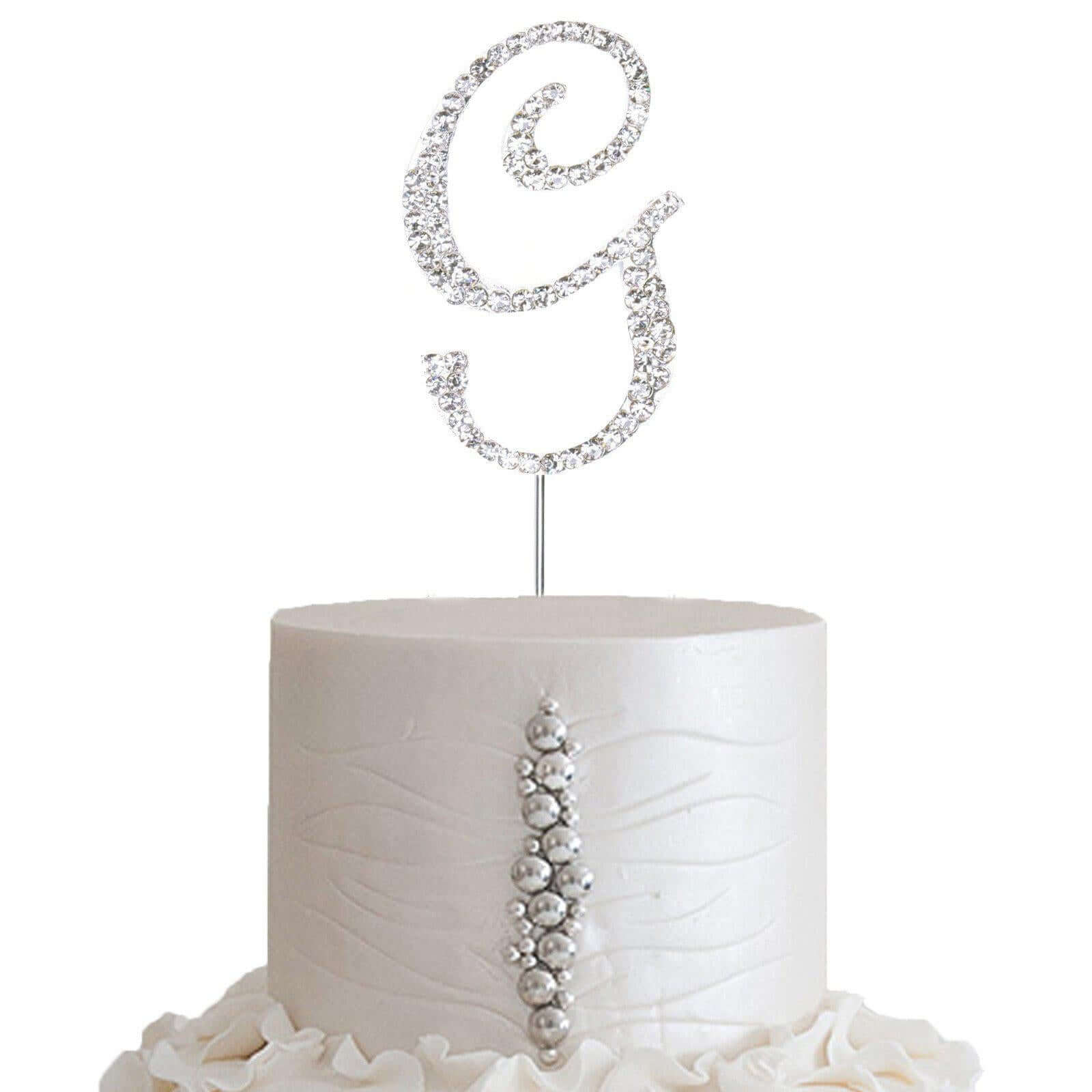 Rhinestone Cake Toppers Silver Monogram Letter and Number Design - Decorative Wedding Cake Decorations 2.5"