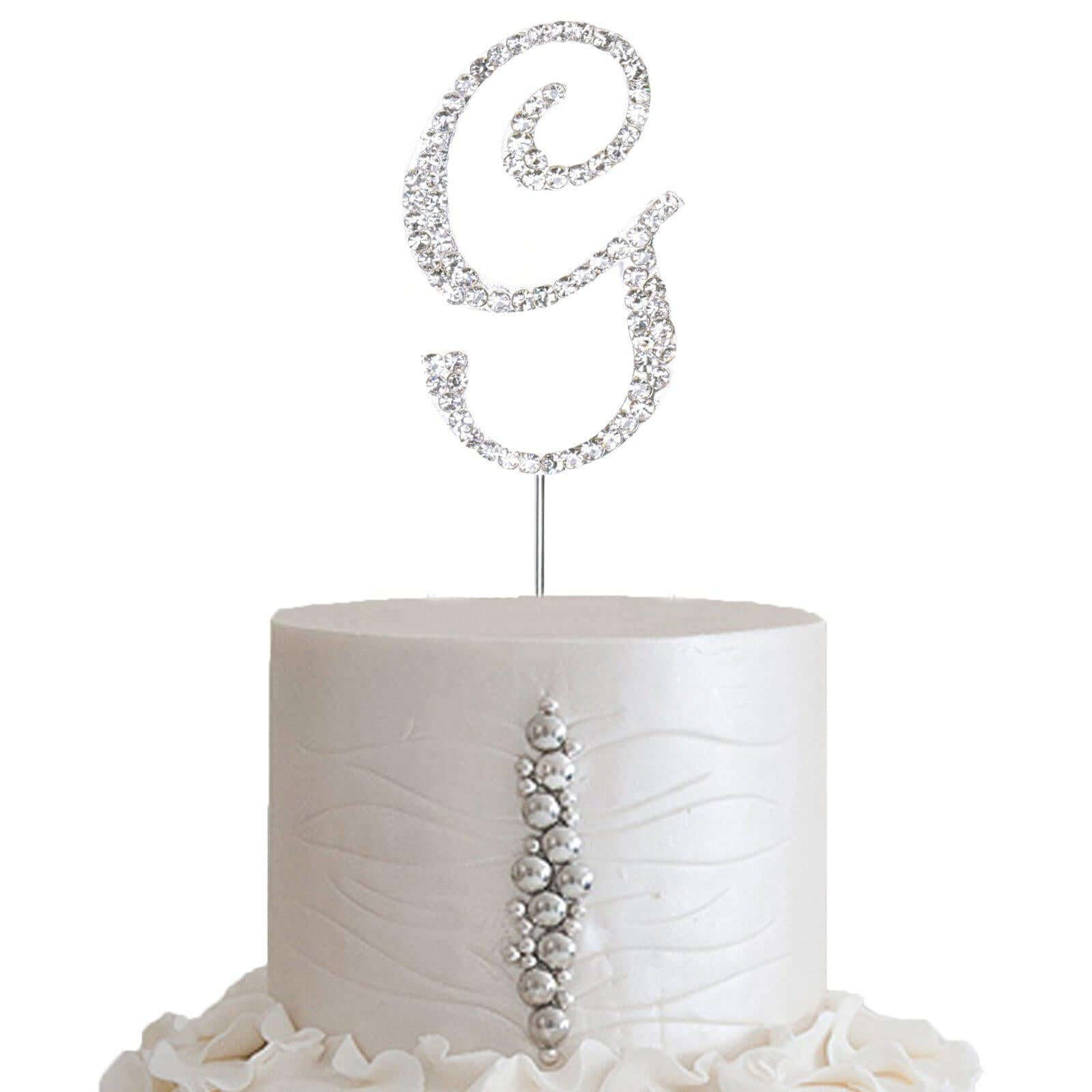 Rhinestone Cake Toppers Silver Monogram Letter and Number Design - Decorative Wedding Cake Decorations 2.5"
