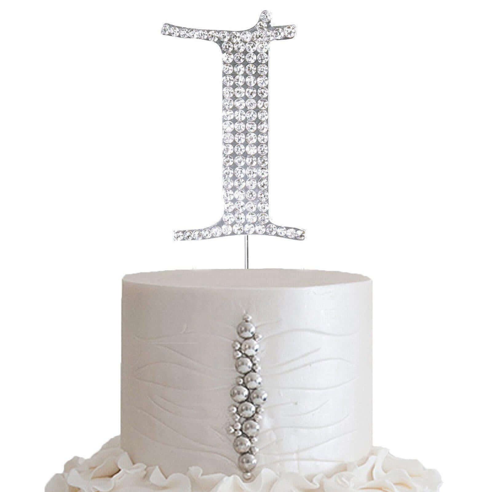 Rhinestone Cake Toppers Silver Monogram Letter and Number Design - Decorative Wedding Cake Decorations 2.5"