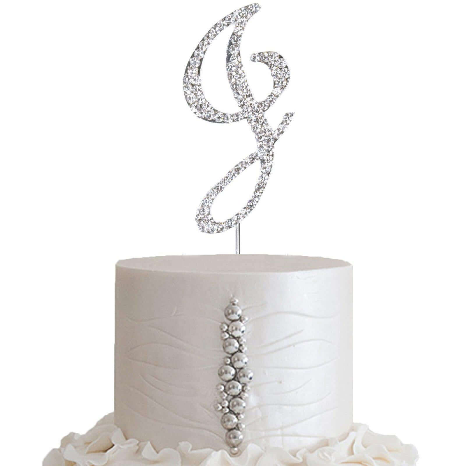 Rhinestone Cake Toppers Silver Monogram Letter and Number Design - Decorative Wedding Cake Decorations 2.5"