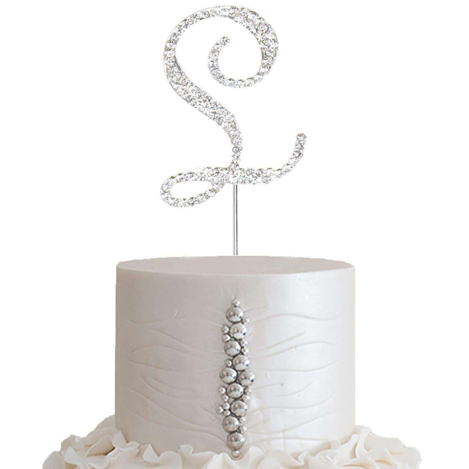 Rhinestone Cake Toppers Silver Monogram Letter and Number Design - Decorative Wedding Cake Decorations 2.5"