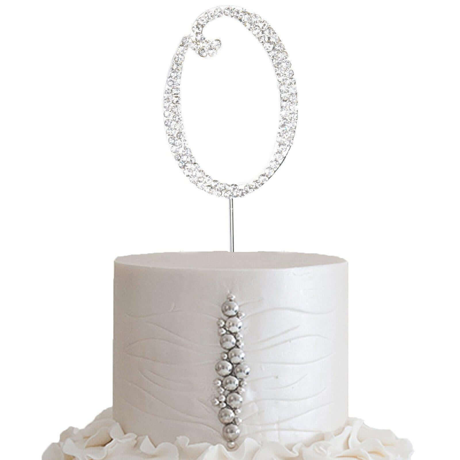 Rhinestone Cake Toppers Silver Monogram Letter and Number Design - Decorative Wedding Cake Decorations 2.5"