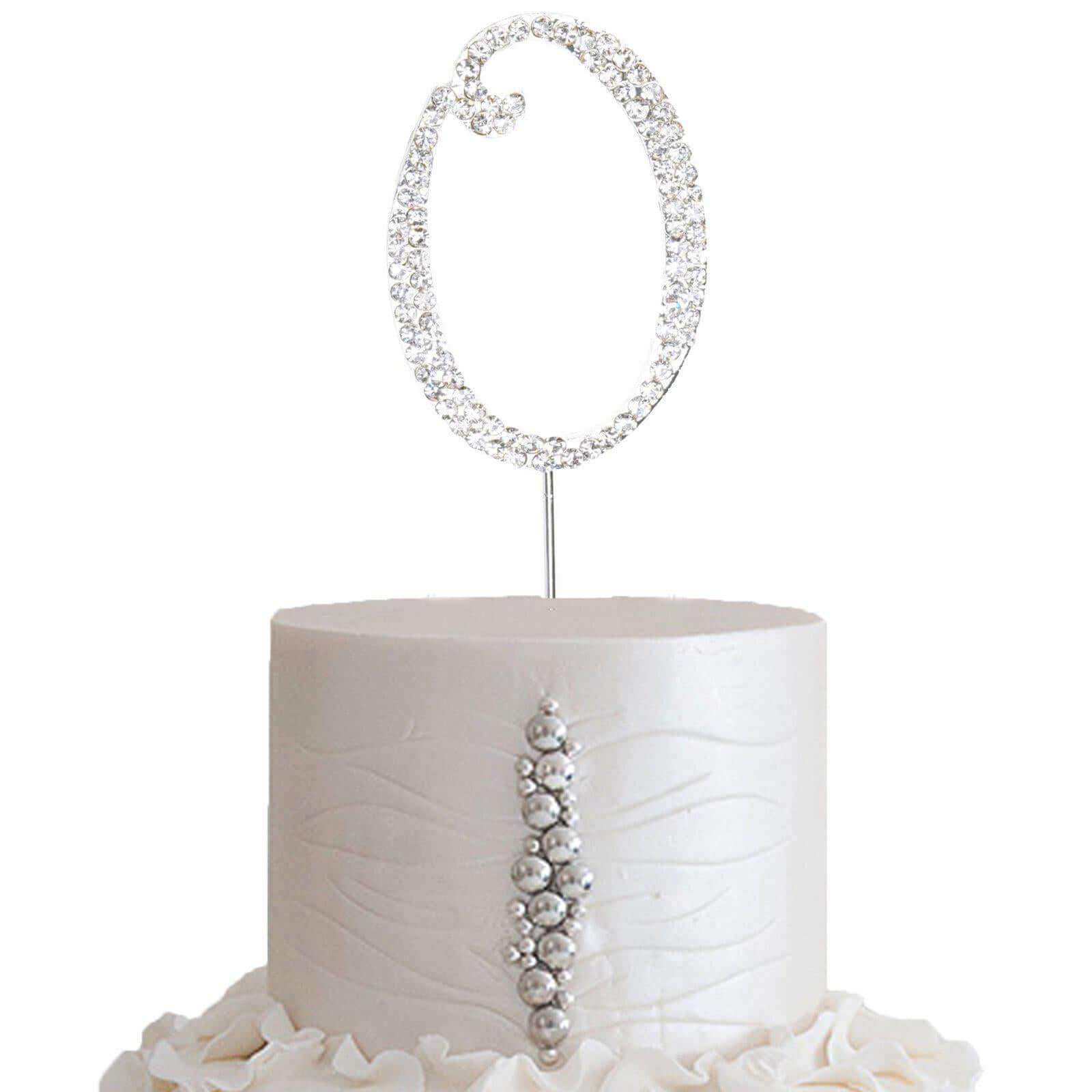 Rhinestone Cake Toppers Silver Monogram Letter and Number Design - Decorative Wedding Cake Decorations 2.5"