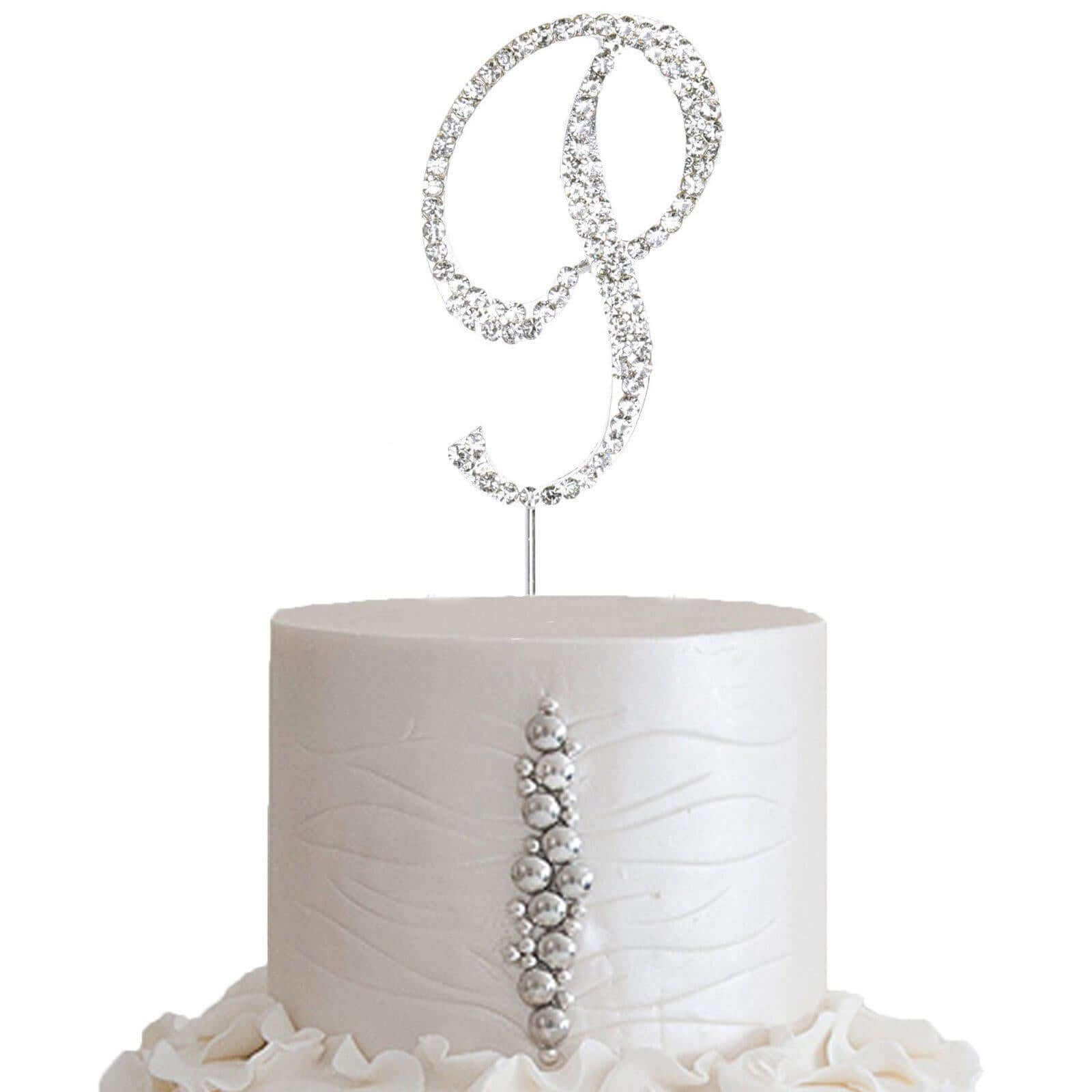 Rhinestone Cake Toppers Silver Monogram Letter and Number Design - Decorative Wedding Cake Decorations 2.5"
