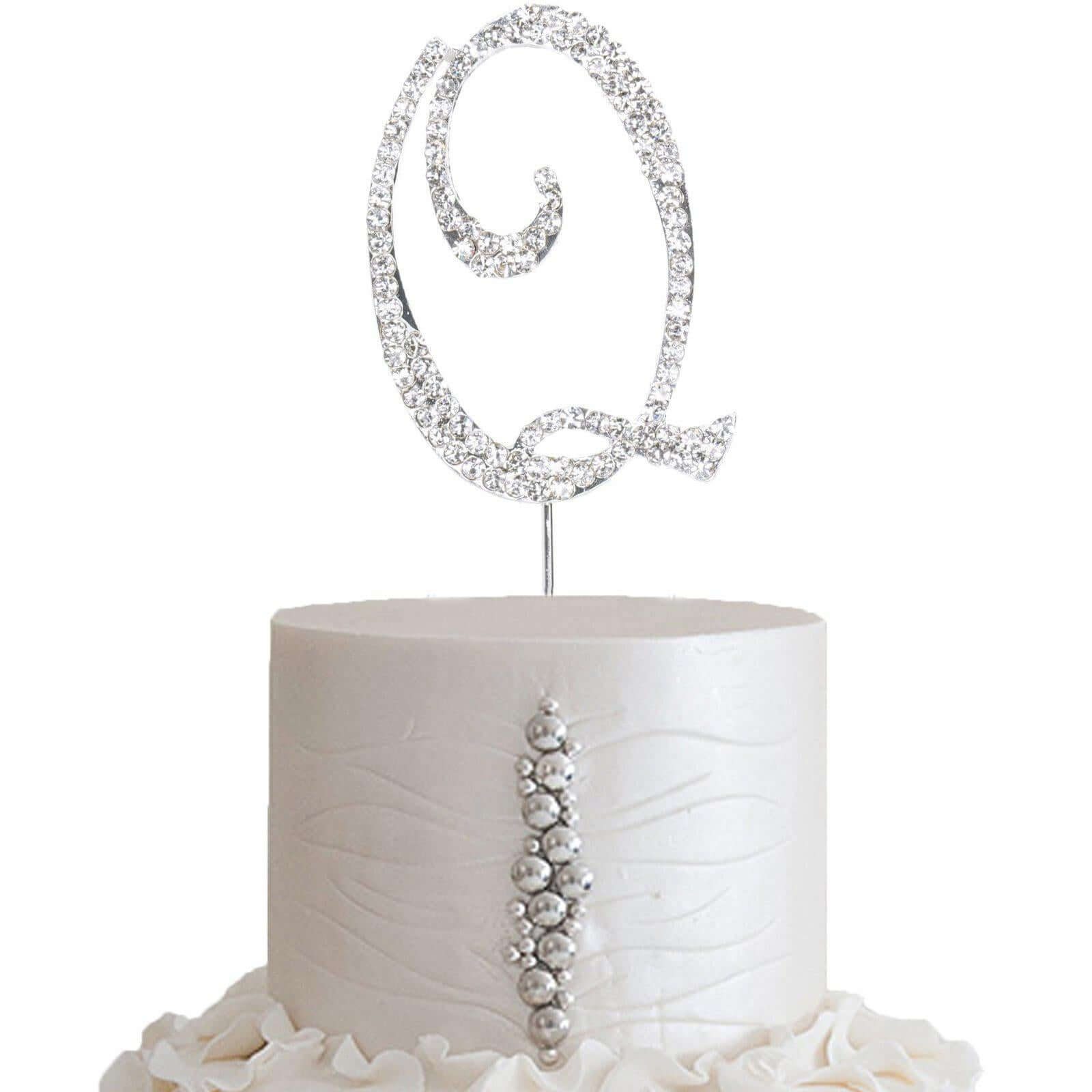 Rhinestone Cake Toppers Silver Monogram Letter and Number Design - Decorative Wedding Cake Decorations 2.5"