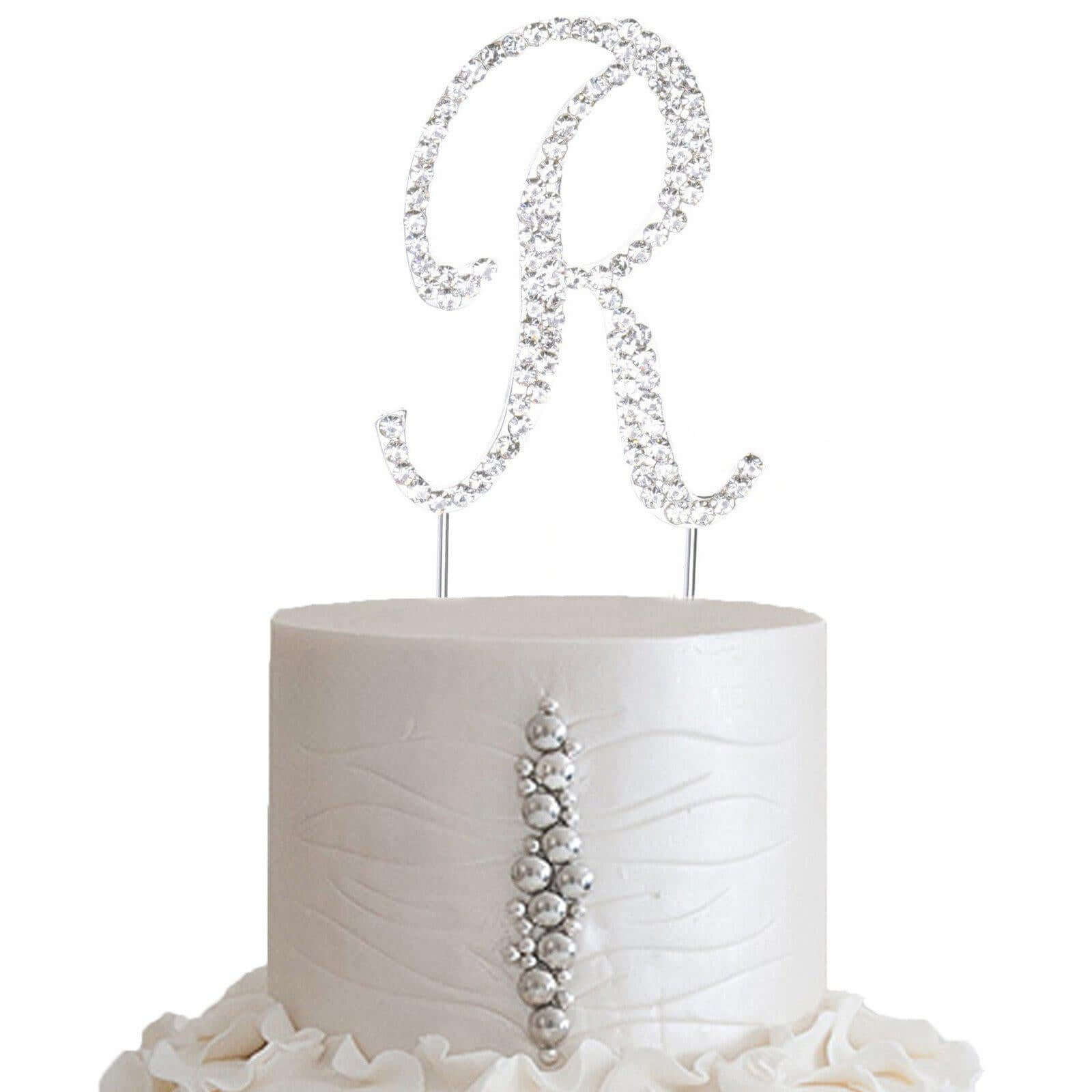 Rhinestone Cake Toppers Silver Monogram Letter and Number Design - Decorative Wedding Cake Decorations 2.5"