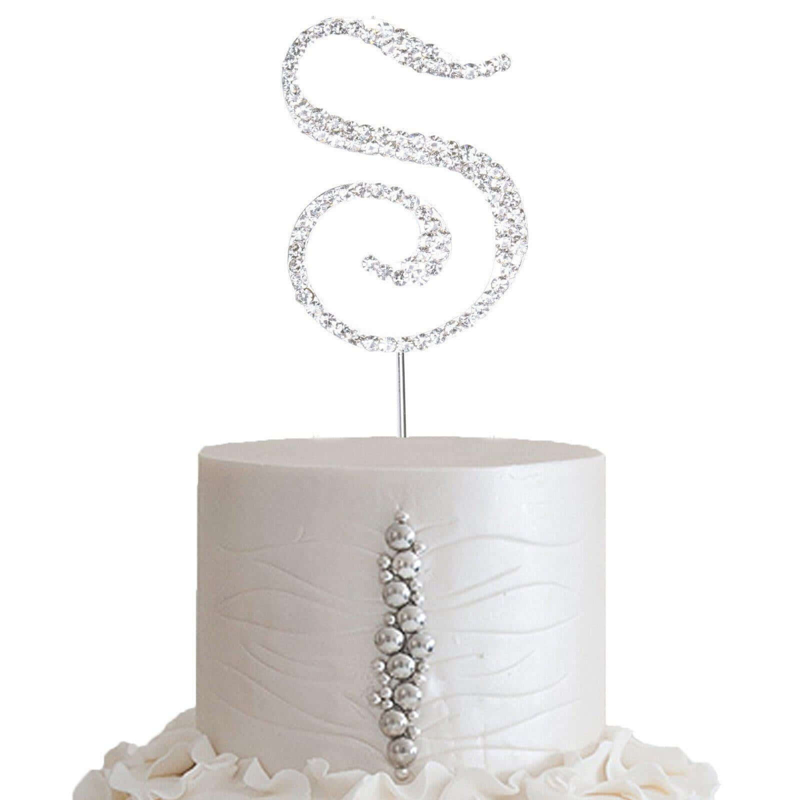 Rhinestone Cake Toppers Silver Monogram Letter and Number Design - Decorative Wedding Cake Decorations 2.5"