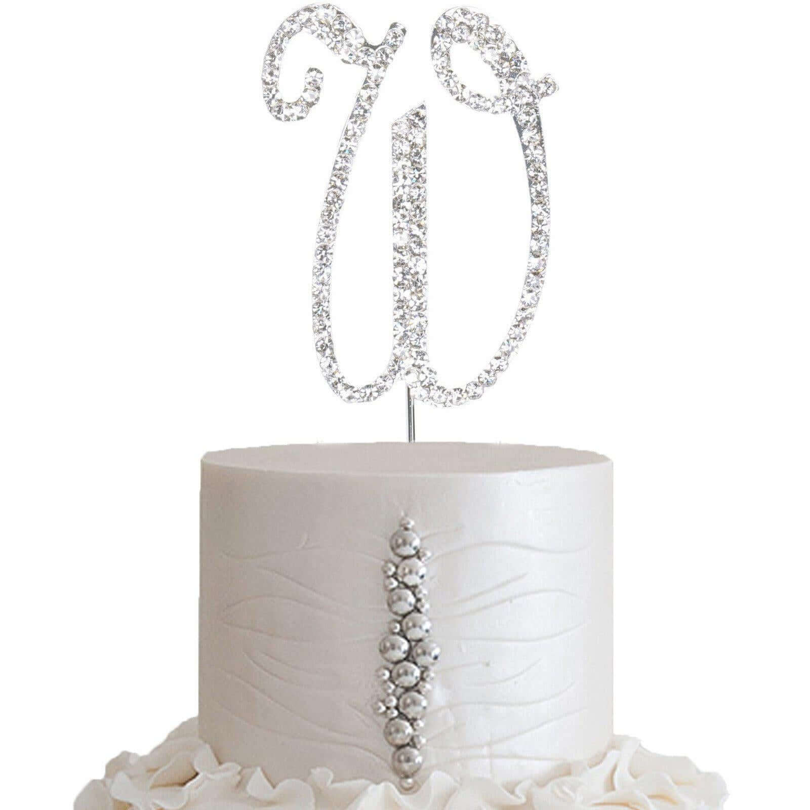 Rhinestone Cake Toppers Silver Monogram Letter and Number Design - Decorative Wedding Cake Decorations 2.5"