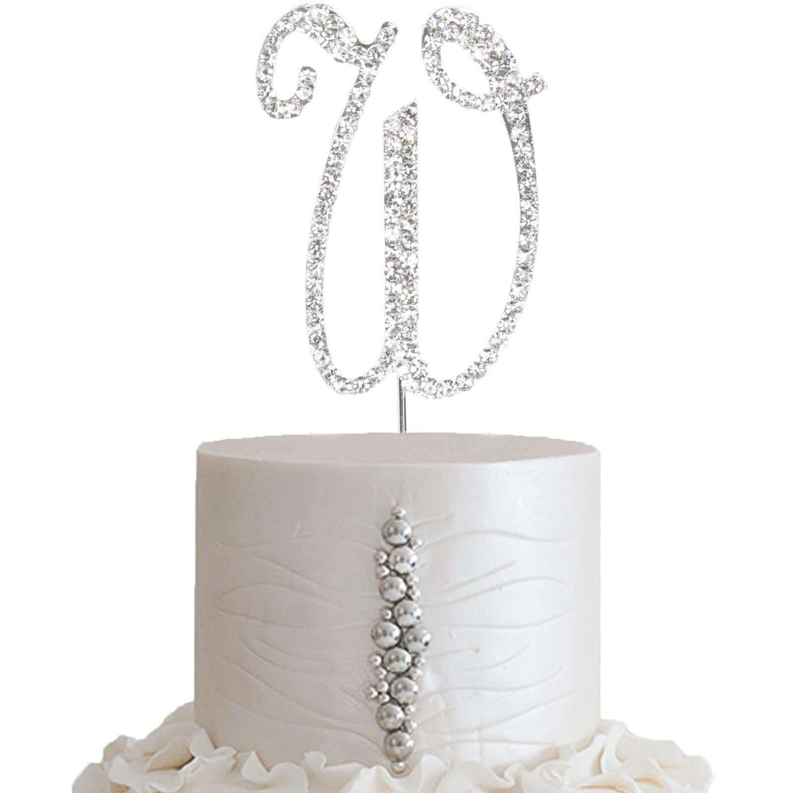 Rhinestone Cake Toppers Silver Monogram Letter and Number Design - Decorative Wedding Cake Decorations 2.5"