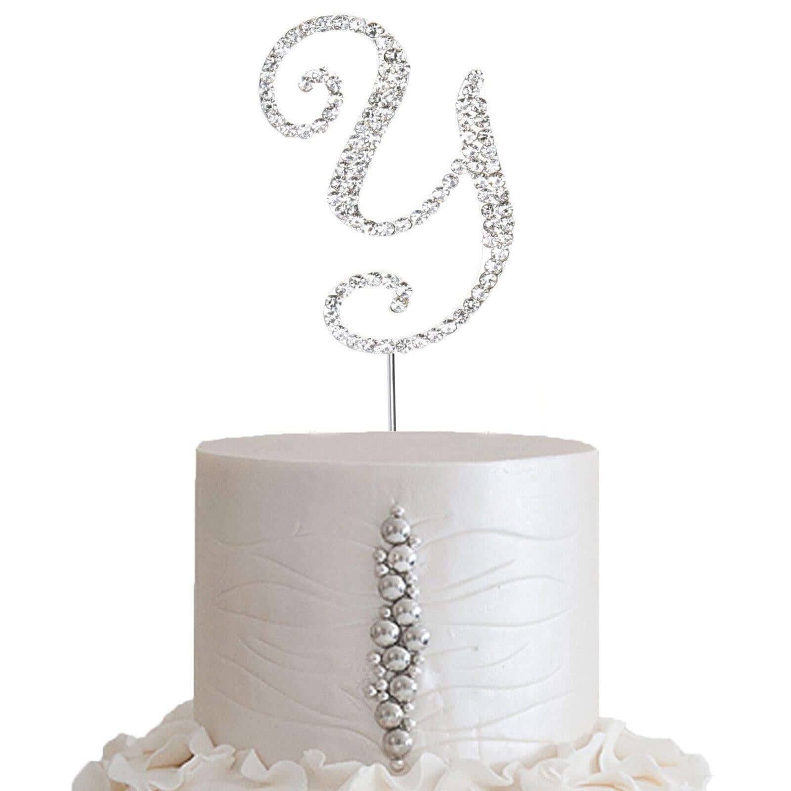 Rhinestone Cake Toppers Silver Monogram Letter and Number Design - Decorative Wedding Cake Decorations 2.5"