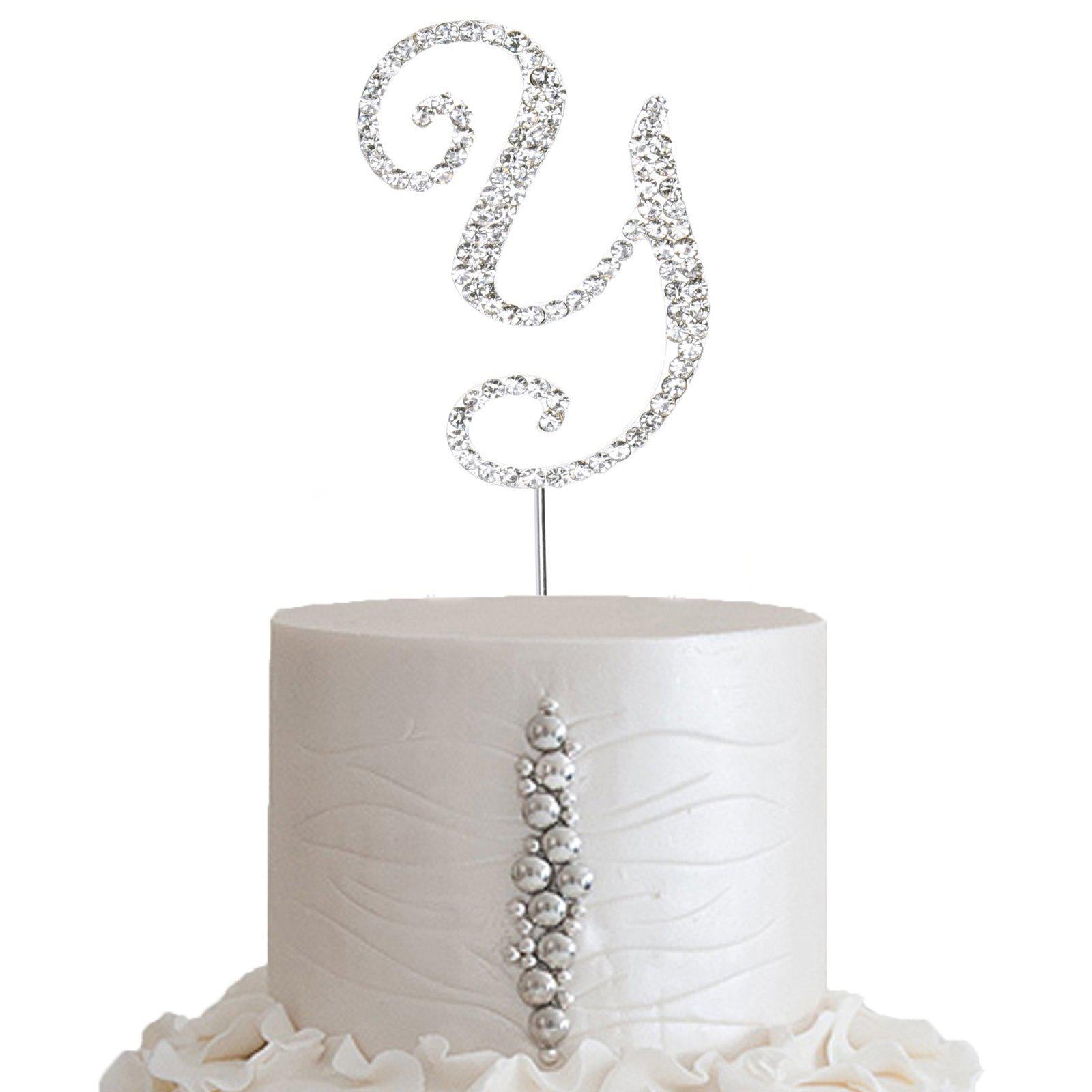 Rhinestone Cake Toppers Silver Monogram Letter and Number Design - Decorative Wedding Cake Decorations 2.5"