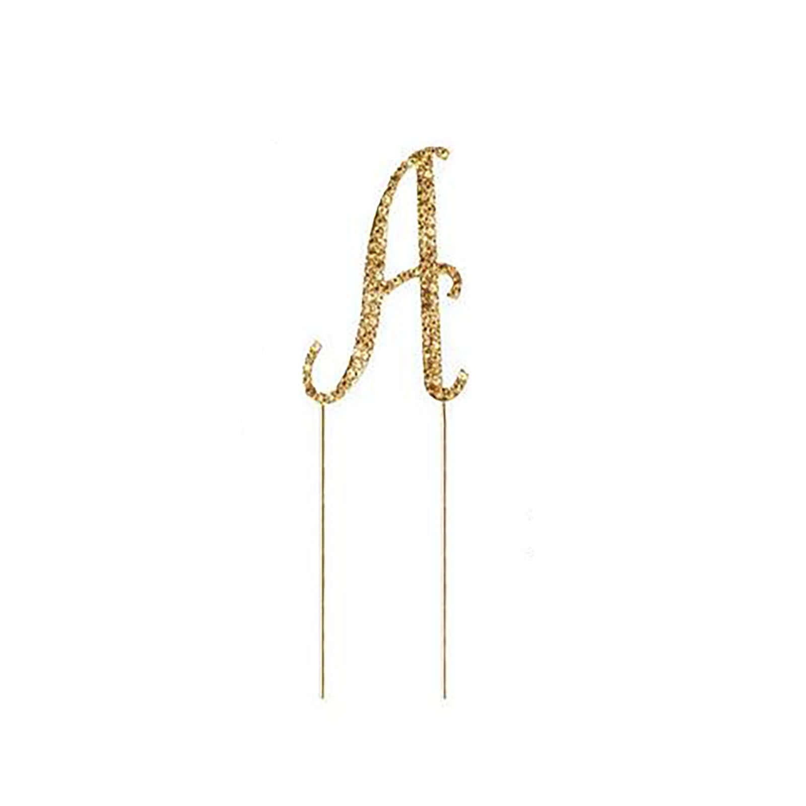 Rhinestone Cake Toppers Gold Monogram Letter and Number Design - Stylish Wedding Cake Decorations 2.5"