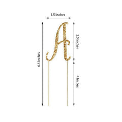 Rhinestone Cake Toppers Gold Monogram Letter and Number Design - Stylish Wedding Cake Decorations 2.5"