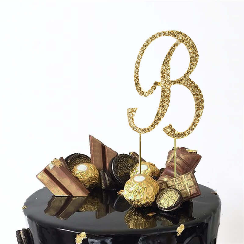 Rhinestone Cake Toppers Gold Monogram Letter and Number Design - Stylish Wedding Cake Decorations 2.5"