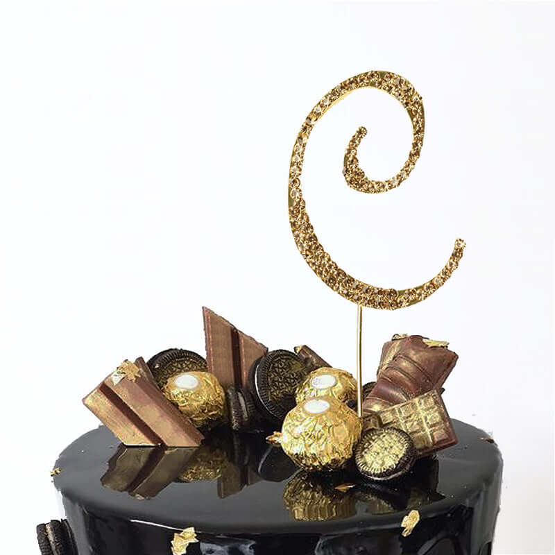 Rhinestone Cake Toppers Gold Monogram Letter and Number Design - Stylish Wedding Cake Decorations 2.5"