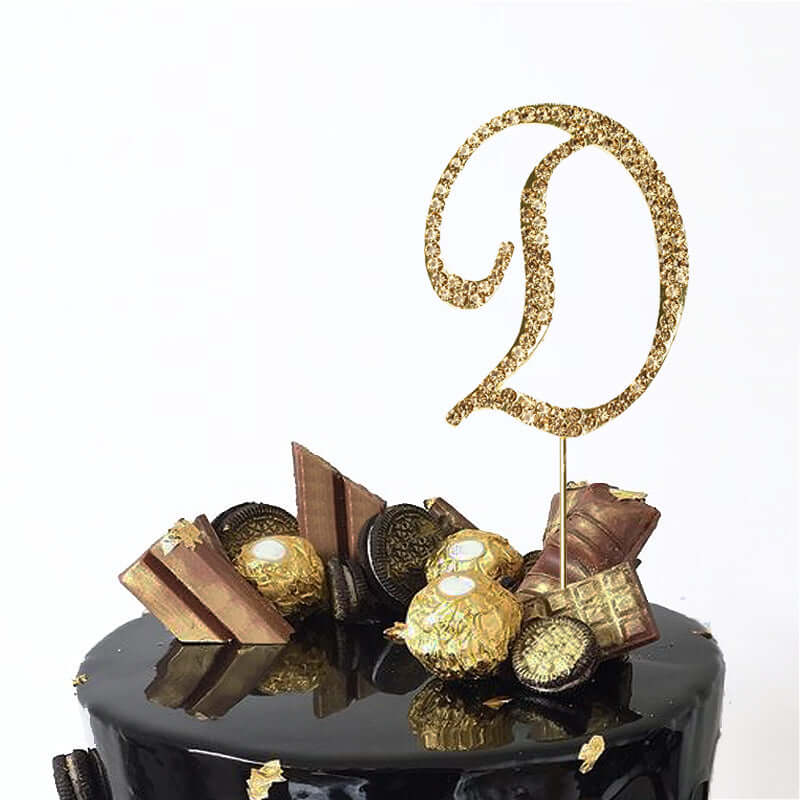 Rhinestone Cake Toppers Gold Monogram Letter and Number Design - Stylish Wedding Cake Decorations 2.5"