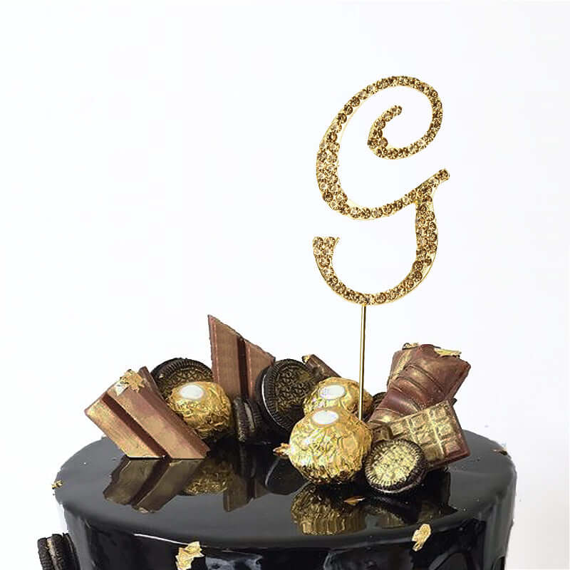 Rhinestone Cake Toppers Gold Monogram Letter and Number Design - Stylish Wedding Cake Decorations 2.5"