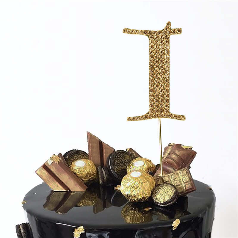 Rhinestone Cake Toppers Gold Monogram Letter and Number Design - Stylish Wedding Cake Decorations 2.5"