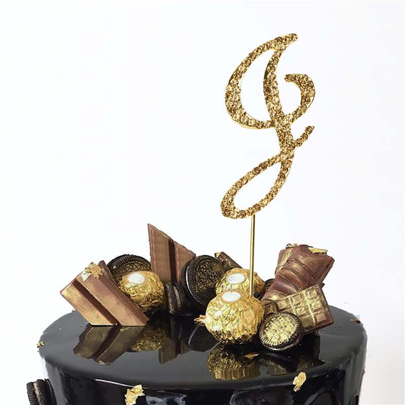 Rhinestone Cake Toppers Gold Monogram Letter and Number Design - Stylish Wedding Cake Decorations 2.5"