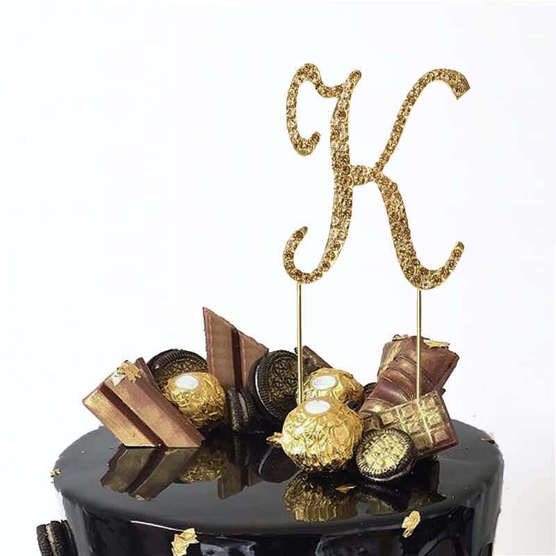 Rhinestone Cake Toppers Gold Monogram Letter and Number Design - Stylish Wedding Cake Decorations 2.5"