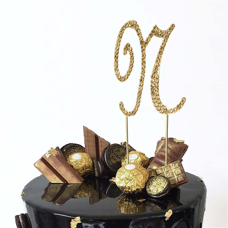 Rhinestone Cake Toppers Gold Monogram Letter and Number Design - Stylish Wedding Cake Decorations 2.5"
