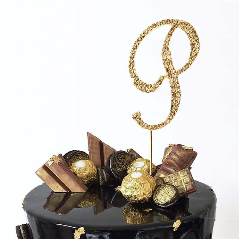 Rhinestone Cake Toppers Gold Monogram Letter and Number Design - Stylish Wedding Cake Decorations 2.5"
