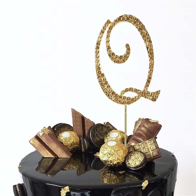 Rhinestone Cake Toppers Gold Monogram Letter and Number Design - Stylish Wedding Cake Decorations 2.5"