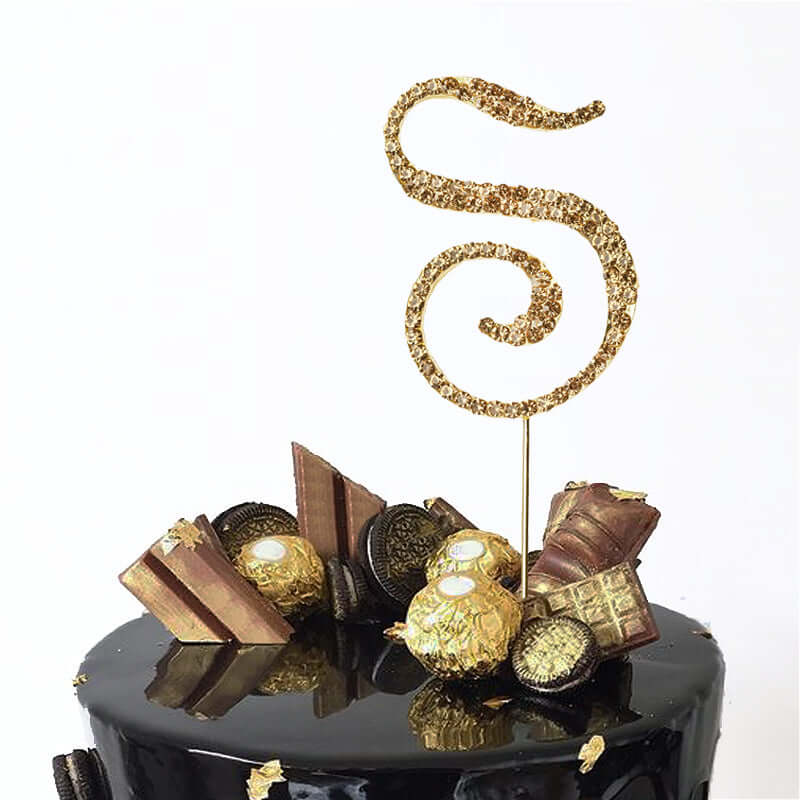 Rhinestone Cake Toppers Gold Monogram Letter and Number Design - Stylish Wedding Cake Decorations 2.5"