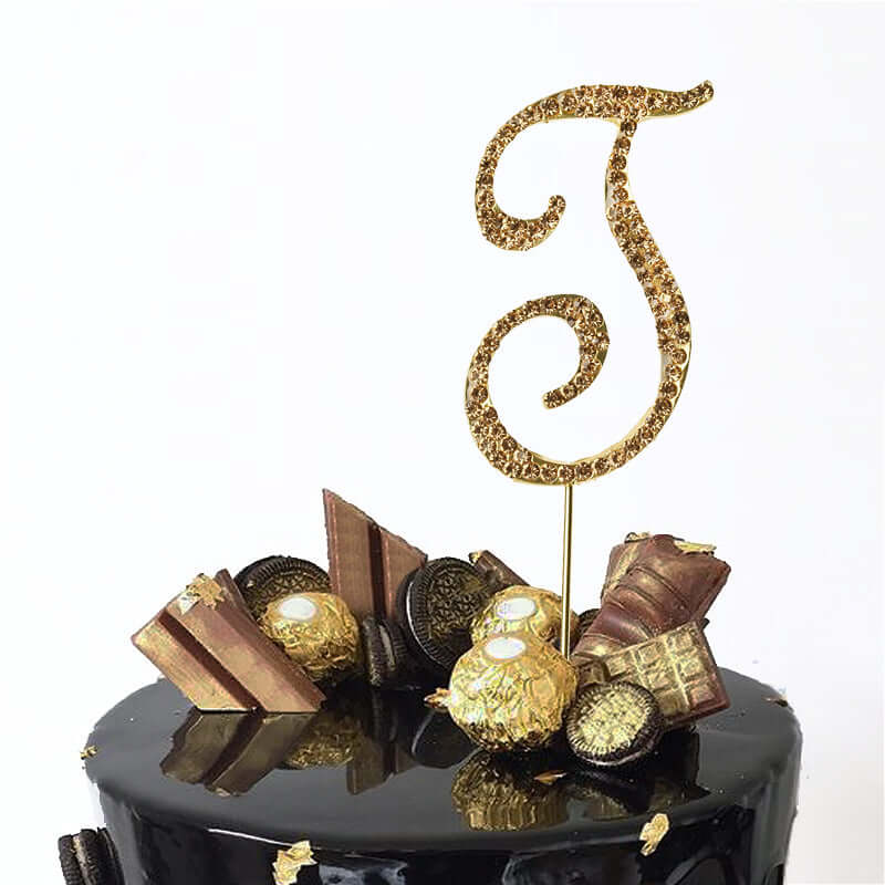 Rhinestone Cake Toppers Gold Monogram Letter and Number Design - Stylish Wedding Cake Decorations 2.5"