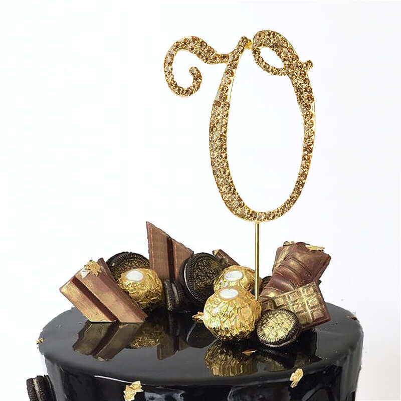 Rhinestone Cake Toppers Gold Monogram Letter and Number Design - Stylish Wedding Cake Decorations 2.5"