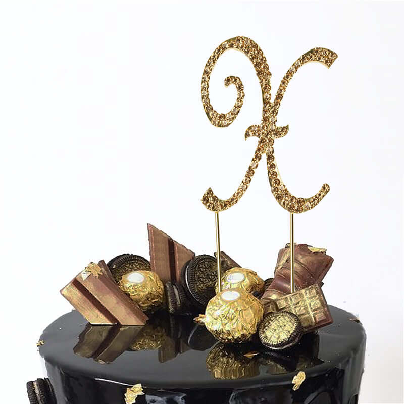 Rhinestone Cake Toppers Gold Monogram Letter and Number Design - Stylish Wedding Cake Decorations 2.5"