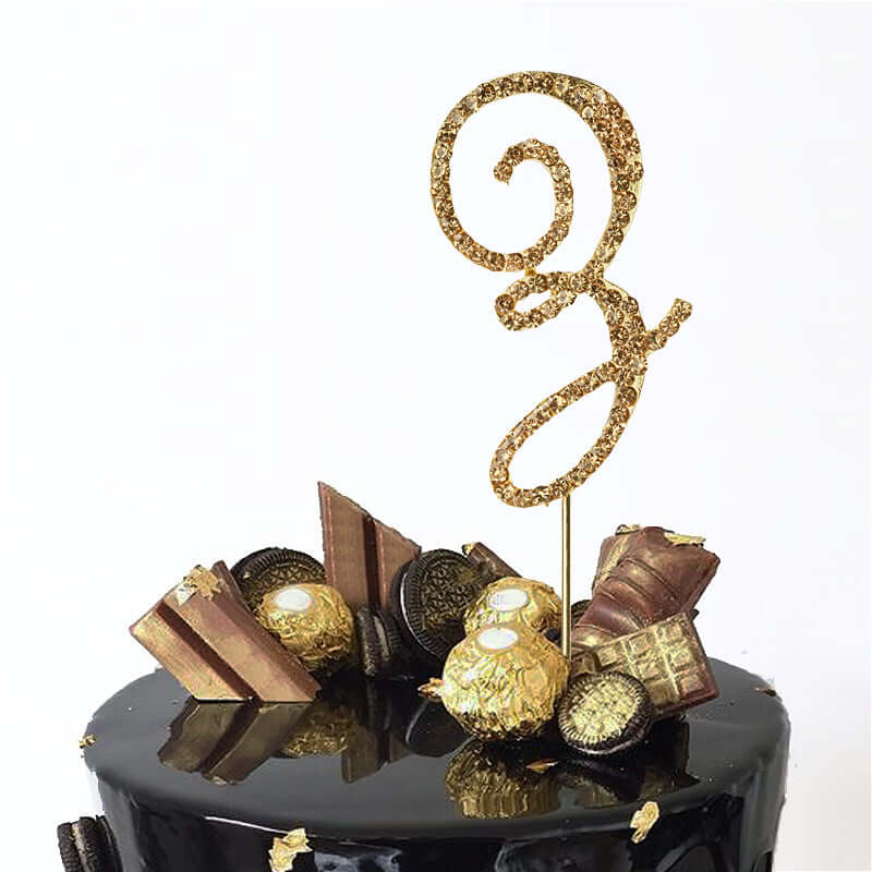 Rhinestone Cake Toppers Gold Monogram Letter and Number Design - Stylish Wedding Cake Decorations 2.5"
