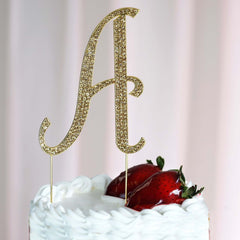 Rhinestone Cake Toppers Gold Monogram Letter and Number Design - Stylish Event Cake Decorations 4.5"
