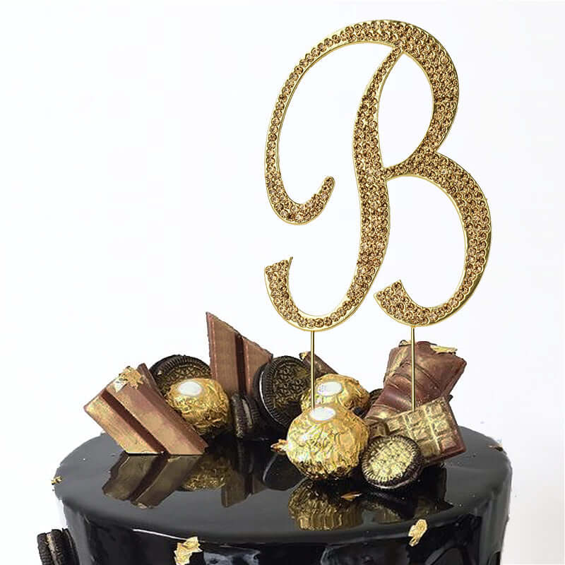 Rhinestone Cake Toppers Gold Monogram Letter and Number Design - Stylish Event Cake Decorations 4.5"