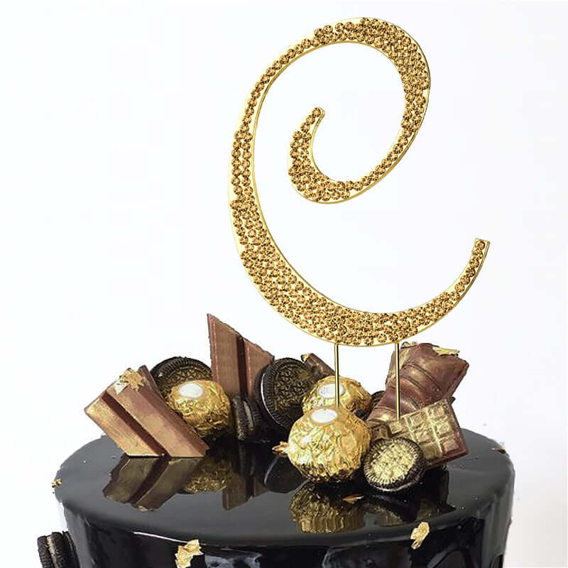 Rhinestone Cake Toppers Gold Monogram Letter and Number Design - Stylish Event Cake Decorations 4.5"
