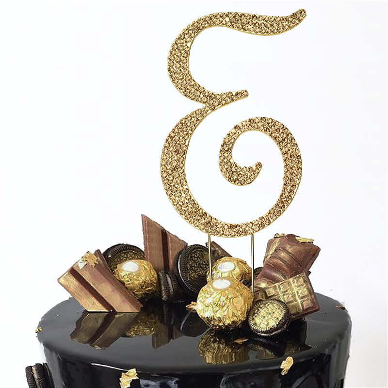 Rhinestone Cake Toppers Gold Monogram Letter and Number Design - Stylish Event Cake Decorations 4.5"