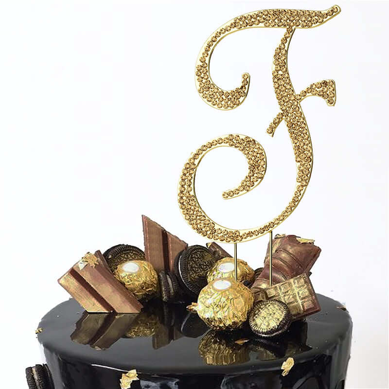 Rhinestone Cake Toppers Gold Monogram Letter and Number Design - Stylish Event Cake Decorations 4.5"