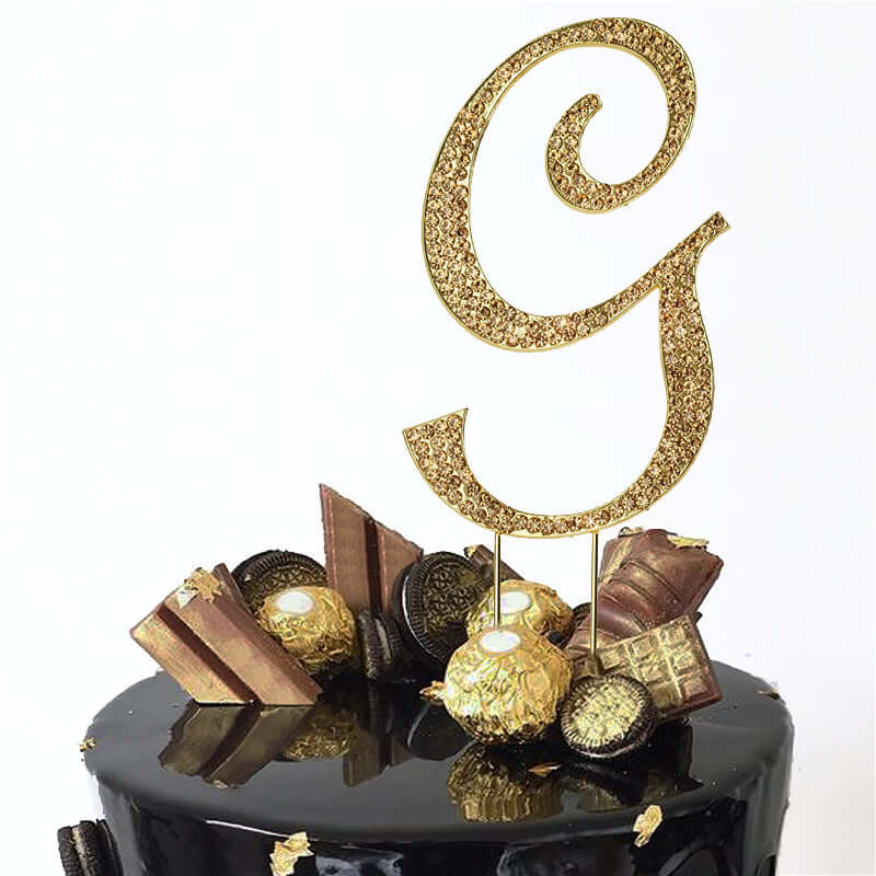 Rhinestone Cake Toppers Gold Monogram Letter and Number Design - Stylish Event Cake Decorations 4.5"