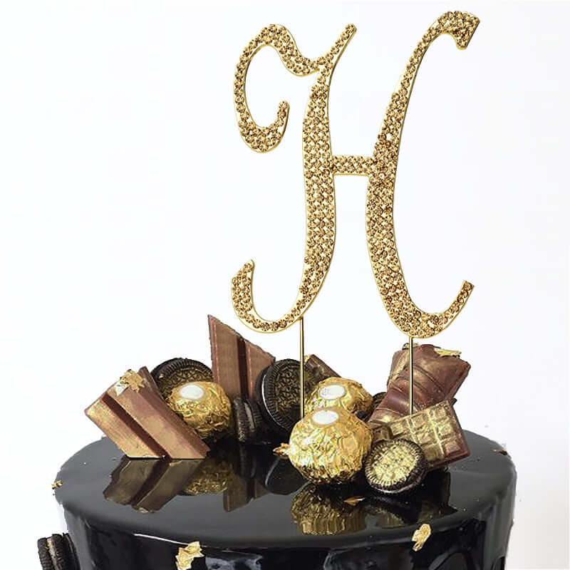 Rhinestone Cake Toppers Gold Monogram Letter and Number Design - Stylish Event Cake Decorations 4.5"